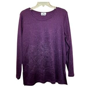 Superline Spider‎ Web Top Women Large L Purple Glitter Long Sleeve Goth Witchy